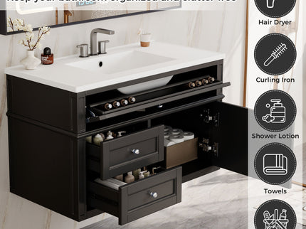 Modern Wall Mounted Floating Cabinet With Double Drawer And Sink
