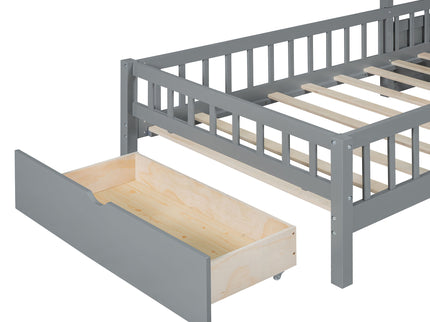 House Bed With Upholstered Sofa, Wireless Charging Station, Shelves And 2 Drawers
