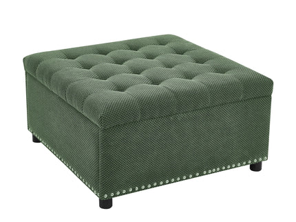 Square Tufted Storage Ottoman With Nailhead Trim