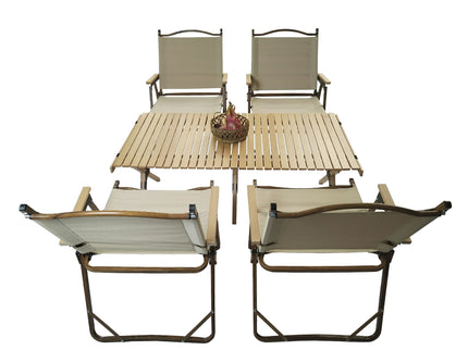 5 Pieces Dining Set, Multi-Function Foldable And Portable, 1 Dining Table & 4 Folding Chairs, Indoor And Outdoor Universal For Children - Natural