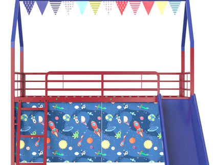 Jack - House Loft Bed With Slide And Curtain Set