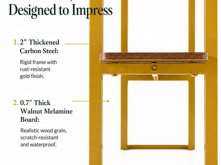 Console Table With Shelf, 2 Tier Living Room - Gold / Walnut