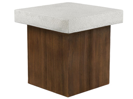 Mgo Square Side Table With Faux Stone Top And Wood Frame - Antique White / Natural Wood
