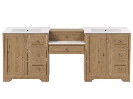Double Sink Bathroom Vanity With Countertop, 2 Ceramic Sinks, 6 Drawers, Soft Close Design