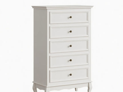 5 Drawer Tall Wide Chest Of Drawers - White