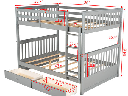 Bunk Bed With Ladders And 2 Storage Drawers