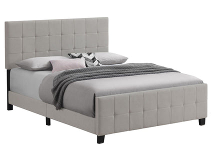 Queen Panel Bed Tufted Upholstered With Tapered Legs - Beige