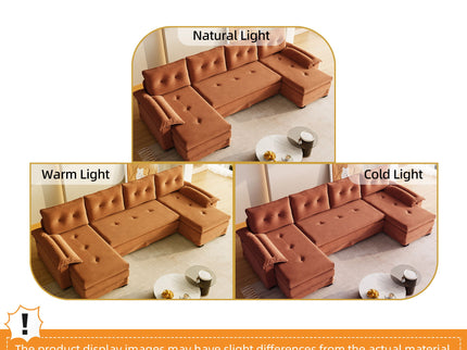 U-Shaped Sleeper Sofa With Pull Out Bed, Removable Armrests & USB Ports For Living Room