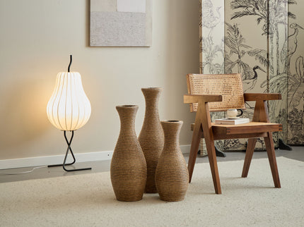 3 Piece Artificial Rattan Floor Vase Set Decorative Accent For Living Room, Hallway & Entryway, Ideal For Dried Or Silk Flower Arrangements - Beige
