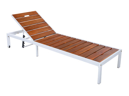 Outdoor Chaise Pool Lounge Chairs With Adjustable Backrest - Brown / White