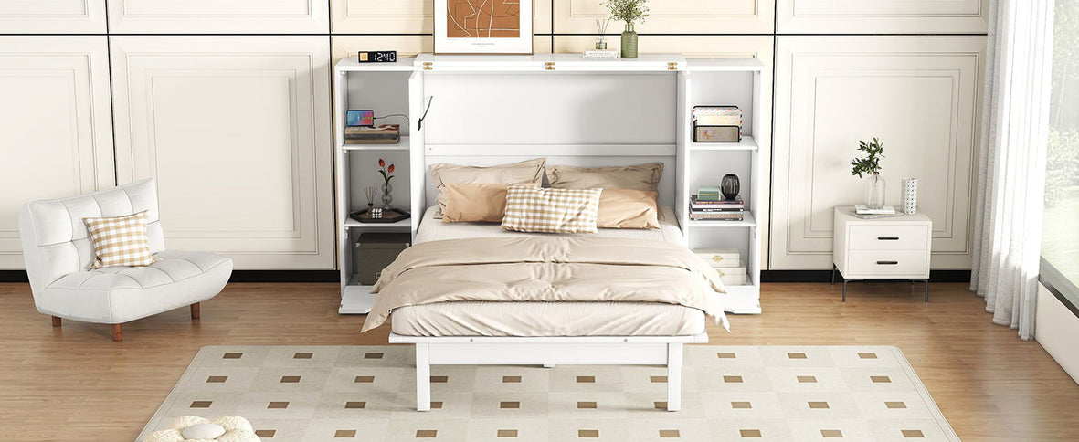 Murphy Bed With Shelves, Drawers And USB Ports