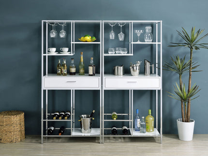 Draper - 5 Shelf LED Wine Cabinet With Pull Out Drawer - Gloss White
