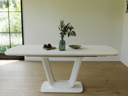 Modern Industrial Style Expandable Dining Table With U Shaped Legs - Antique Gray White
