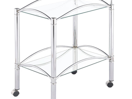 Porch & Den - 2 Tier Rectangular Glass Shelf Bar Cart With Glass - Chrome
