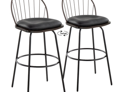 Riley - Claire Farmhouse Fixed Height Barstool With Swivel With Round Footrest (Set of 2)