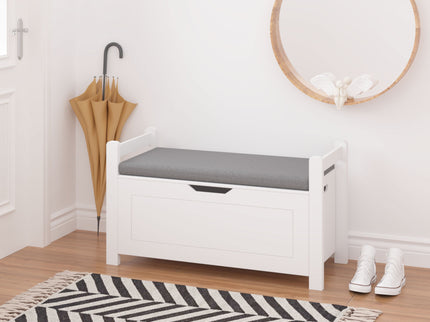 Kids Toy Box Chest Storage Cabinet With Cushion Seat Bench Flip Top Lid Safety Hinge - White