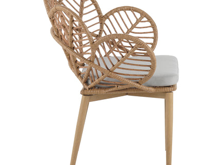 Kirk - Outdoor Wicker Peacock Shape Papasan Style Chair, Teak Finished Leg (Set of 2) - Beige / Light Brown / Light Teak