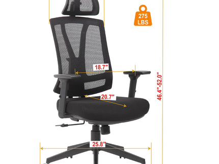 Office Chair With Adjustable Headrest & Back, High Back Swivel Desk Chair - Black