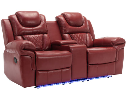 Home Theater Seating Manual Recliner Chair With Center Console And LED Light Strip For Living Room - Red