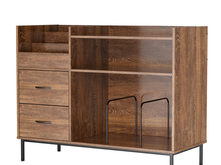 Eco-Friendly Vinyl Record Player Stand With Flip-Top Storage, Media Console With Dual Outlets And Dustproof Drawers