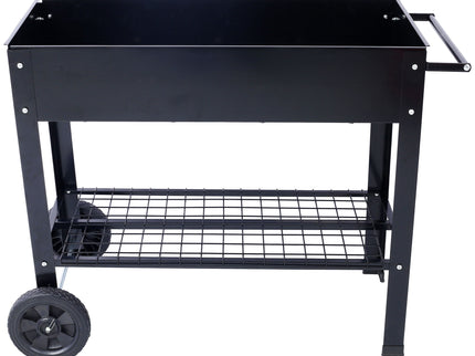 Elevated Mobile Raised Ergonomic Metal Planter Garden Bed With Wheels Powder Coated Steel - Black