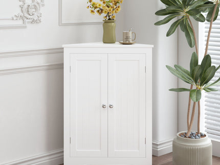 Corner Cabinet With 2 Doors And Adjustable Shelves, Freestanding Narrow Storage Organizer For Bathroom - White