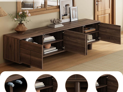 TV Stand For TVs Up To 85", Entertainment Center, Cable Management, Push Openers, Soft Closing Hinges & Adjustable Shelves - Dark Brown