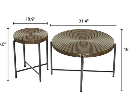 Coffee And End Table Set Waterproof Cover, Distressed Cylindrical Design, Legs Classic Rustic Charm (Set of 2)