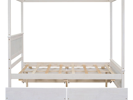 Canopy Platform Bed With Drawers, Support Slats, No Box Spring Needed