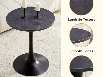 Round Dining Table With Faux Marble Top And Metal Pedestal +, 23.6" Diameter For Kitchen, Living Room, Small Spaces