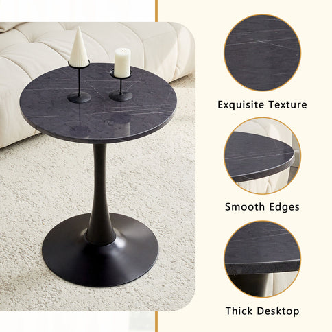 Round Dining Table With Faux Marble Top And Metal Pedestal +, 23.6" Diameter For Kitchen, Living Room, Small Spaces