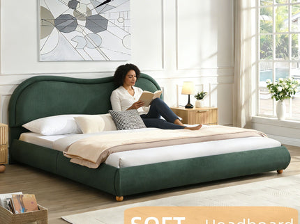 Upholstered Platform Bed Frame With Curved Headboard