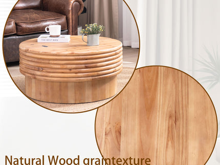 Round Wooden Coffee Table With Hidden Storage, Modern Rustic Centerpiece For Living Room - Multi / Natural / Rustic