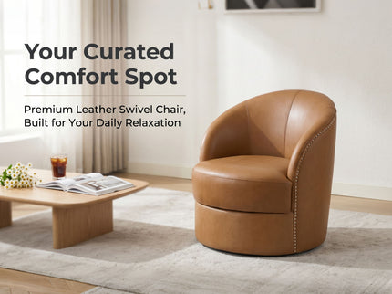 Swivel Accent Chair With 360° Smooth Spin - Black / Light Brown / Silver
