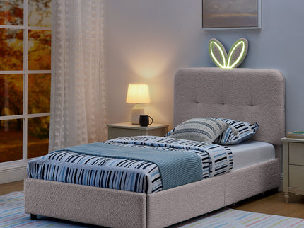 Upholstered Bed With Oversized Rabbit Ear Headboard, LED Lights & 4 Storage Drawers