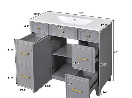 Bathroom Vanity With Ceramic Sink, Soft Close Doors, Adjustable Shelves