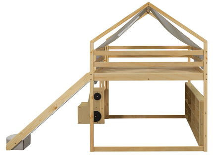 Loft Bed With House Shaped Frame And Tent