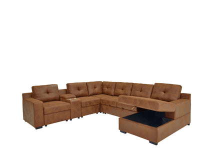 U - Shape Sectional Pull Out Bed With Console, Storage, And USB Charging