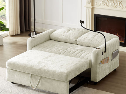 Modern Loveseat Pull Out Sofa Bed With Adjustable Backrest, Two Cup Holders, A Phone Holder, Three Charging Ports And Side Storage Pockets For Living Room
