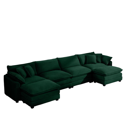 Modern Modular Cushion Sofa With Ottoman, Low Back, Deep Seating Sofa Set