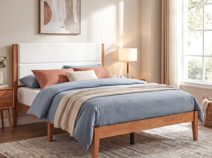 Platform Bed Frame With Upholstered Headboard, Slat Support