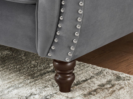 Chesterfield Upholstery Fabric Sofa With Roll Armrest & Nailhead, Mid Century Modern 3 And 3 Seater Couch
