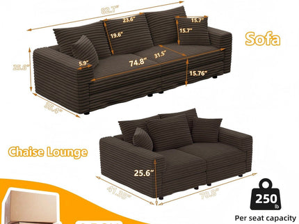 Deep Seat Convertible Sofa With Soft Pillows And Ottomans