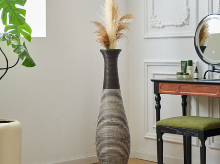 Tall Standing Designer Floor Vase Durable Artificial Rattan Elegant 2 Tone Finish Ideal Decor Accent For Living Room, Bedroom, Entryway Stylish Home Decor Statement Piece - Black / Gray