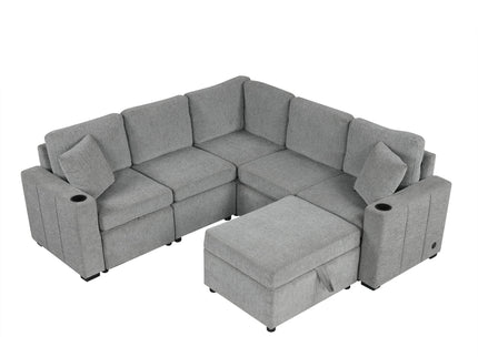 Sectional Sofa Convertible Pull-Out Sofa Bed With A Movable Storage Ottoman For Living Room