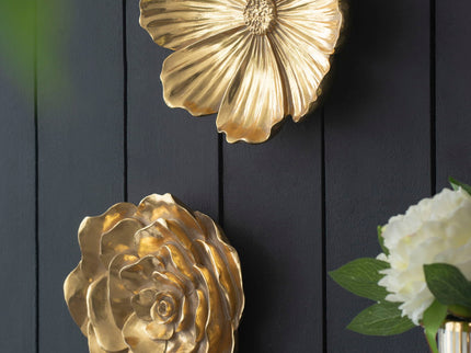 Rose Hanging Resin Wall Accents (Set of 2) - Gold