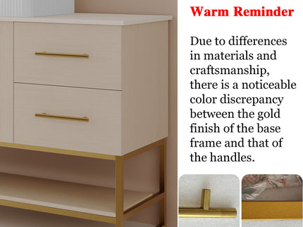 Bathroom Vanity With Vessel Sink Accent Free Standing Cabinet - Ameican White Oak / Gold / White