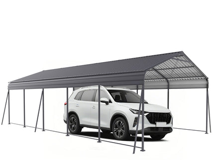 Metal Carport 13 X 26.5 Ft Heavy Duty With Galvanized Steel Roof Metal Garage Canopy With Galvanized Steel Roof & Frame Car Tent Outdoor Storage Shed For Car Boats And Truck - Gray