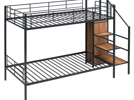 Bunk Bed With Lateral Storage Ladder And Wardrobe