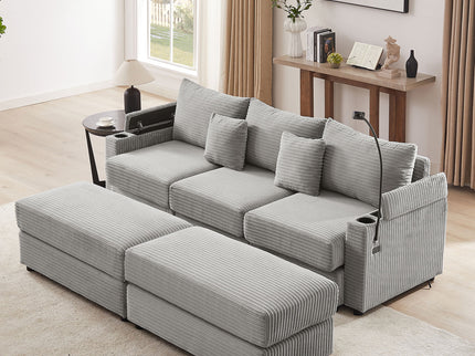 Modern Style Loveseat Sofa Sectional Sofa Couch With Storage Space, A Movable Ottoman, Two USB Ports, Two Cup Holders, A Phone Holder For Living Room